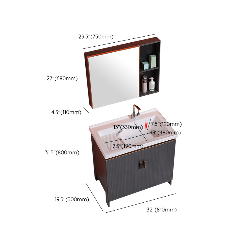 Waterproof Vanity Grey Single Sink Freestanding Mirror Rectangular Bath Vanity with Doors Clearhalo 'Bathroom Remodel & Bathroom Fixtures' 'Bathroom Vanities' 'bathroom_vanities' 'Home Improvement' 'home_improvement' 'home_improvement_bathroom_vanities' 7174610