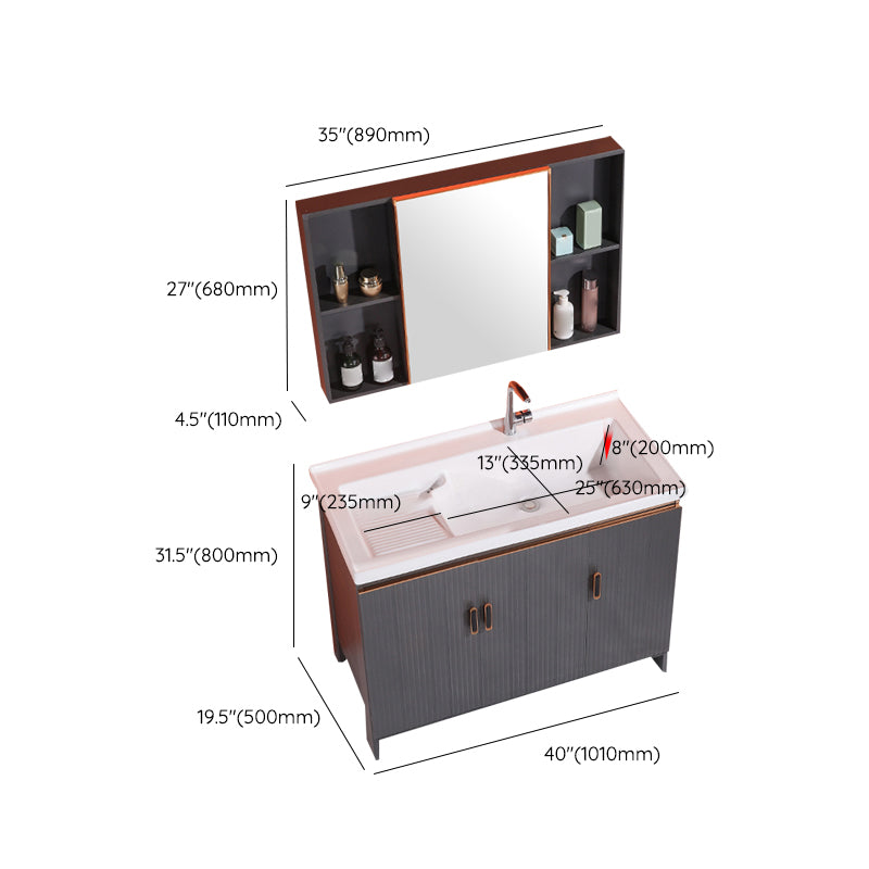 Waterproof Vanity Grey Single Sink Freestanding Mirror Rectangular Bath Vanity with Doors Clearhalo 'Bathroom Remodel & Bathroom Fixtures' 'Bathroom Vanities' 'bathroom_vanities' 'Home Improvement' 'home_improvement' 'home_improvement_bathroom_vanities' 7174612