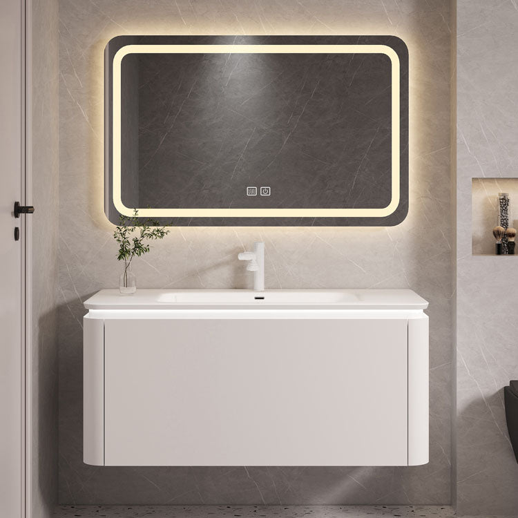 Rectangular White Vanity Wall Mounted Single Sink Mirror Wood Frame Vanity with Drawer Clearhalo 'Bathroom Remodel & Bathroom Fixtures' 'Bathroom Vanities' 'bathroom_vanities' 'Home Improvement' 'home_improvement' 'home_improvement_bathroom_vanities' 7174613
