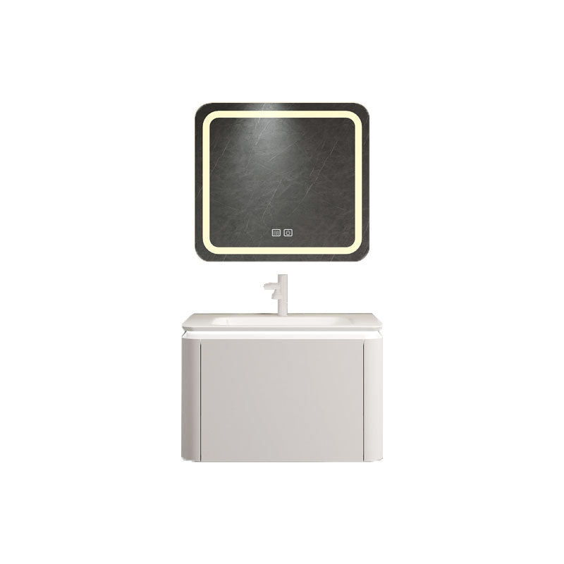 Rectangular White Vanity Wall Mounted Single Sink Mirror Wood Frame Vanity with Drawer Vanity & Faucet & Square Mirror 23.6"L x 18.5"W x 17.7"H Clearhalo 'Bathroom Remodel & Bathroom Fixtures' 'Bathroom Vanities' 'bathroom_vanities' 'Home Improvement' 'home_improvement' 'home_improvement_bathroom_vanities' 7174615