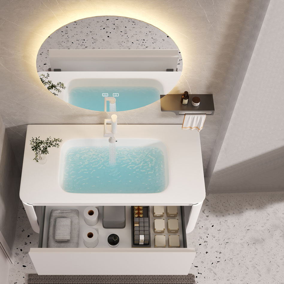 Rectangular White Vanity Wall Mounted Single Sink Mirror Wood Frame Vanity with Drawer Clearhalo 'Bathroom Remodel & Bathroom Fixtures' 'Bathroom Vanities' 'bathroom_vanities' 'Home Improvement' 'home_improvement' 'home_improvement_bathroom_vanities' 7174616