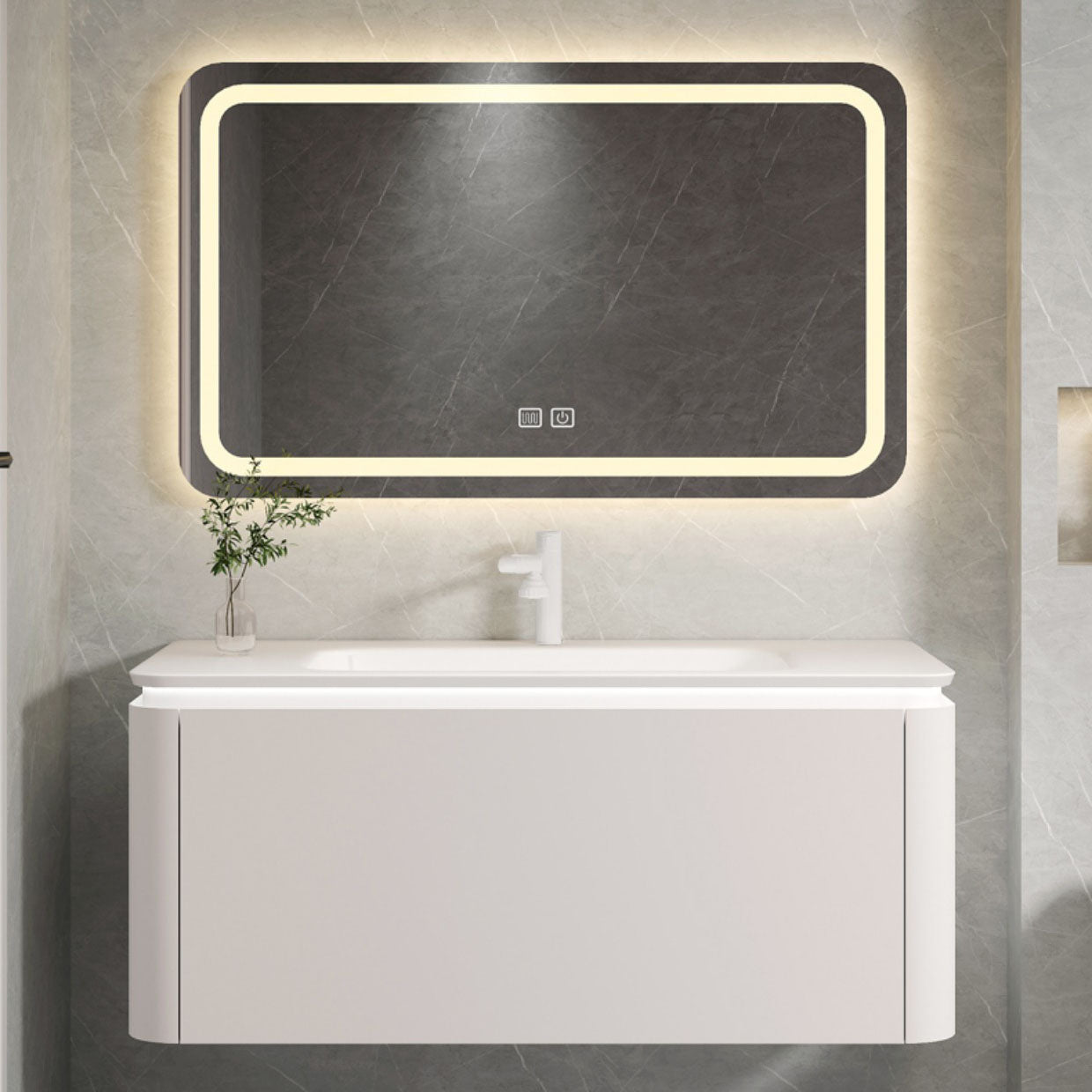 Rectangular White Vanity Wall Mounted Single Sink Mirror Wood Frame Vanity with Drawer Clearhalo 'Bathroom Remodel & Bathroom Fixtures' 'Bathroom Vanities' 'bathroom_vanities' 'Home Improvement' 'home_improvement' 'home_improvement_bathroom_vanities' 7174620