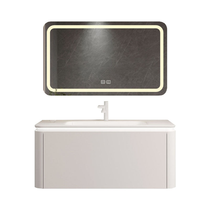 Rectangular White Vanity Wall Mounted Single Sink Mirror Wood Frame Vanity with Drawer Vanity & Faucet & Square Mirror Clearhalo 'Bathroom Remodel & Bathroom Fixtures' 'Bathroom Vanities' 'bathroom_vanities' 'Home Improvement' 'home_improvement' 'home_improvement_bathroom_vanities' 7174621