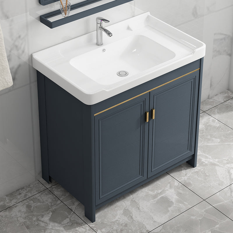 Modern Vanity Set Blue Drawer Ceramic Sink Faucet Vanity with Mirror Clearhalo 'Bathroom Remodel & Bathroom Fixtures' 'Bathroom Vanities' 'bathroom_vanities' 'Home Improvement' 'home_improvement' 'home_improvement_bathroom_vanities' 7174645