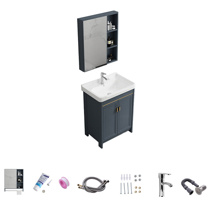 Modern Vanity Set Blue Drawer Ceramic Sink Faucet Vanity with Mirror Vanity & Faucet & Mirror Cabinet 24"L x 16"W x 32"H Towel Bar Not Included Clearhalo 'Bathroom Remodel & Bathroom Fixtures' 'Bathroom Vanities' 'bathroom_vanities' 'Home Improvement' 'home_improvement' 'home_improvement_bathroom_vanities' 7174648