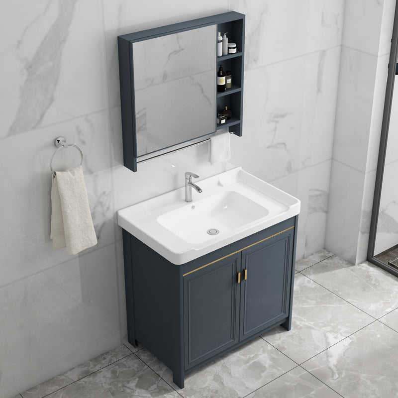 Modern Vanity Set Blue Drawer Ceramic Sink Faucet Vanity with Mirror Clearhalo 'Bathroom Remodel & Bathroom Fixtures' 'Bathroom Vanities' 'bathroom_vanities' 'Home Improvement' 'home_improvement' 'home_improvement_bathroom_vanities' 7174649