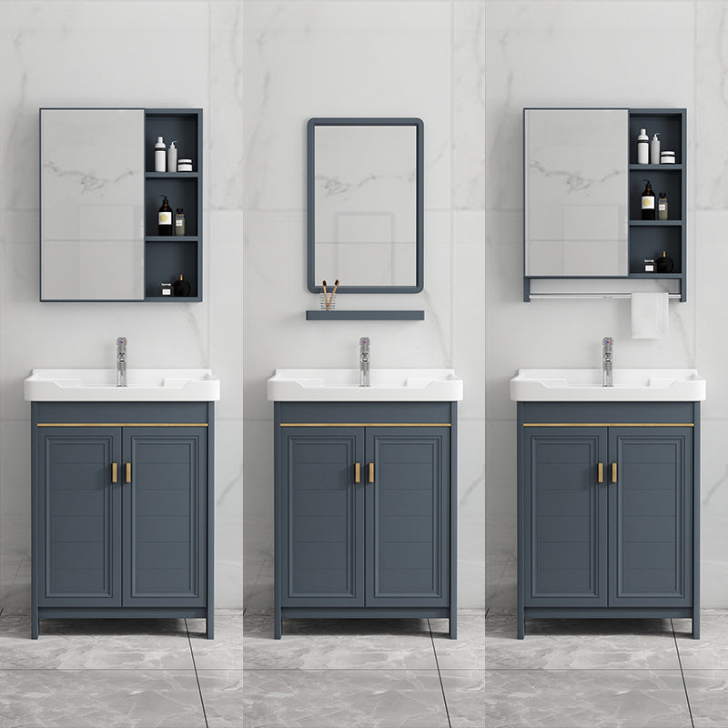 Modern Vanity Set Blue Drawer Ceramic Sink Faucet Vanity with Mirror Clearhalo 'Bathroom Remodel & Bathroom Fixtures' 'Bathroom Vanities' 'bathroom_vanities' 'Home Improvement' 'home_improvement' 'home_improvement_bathroom_vanities' 7174651