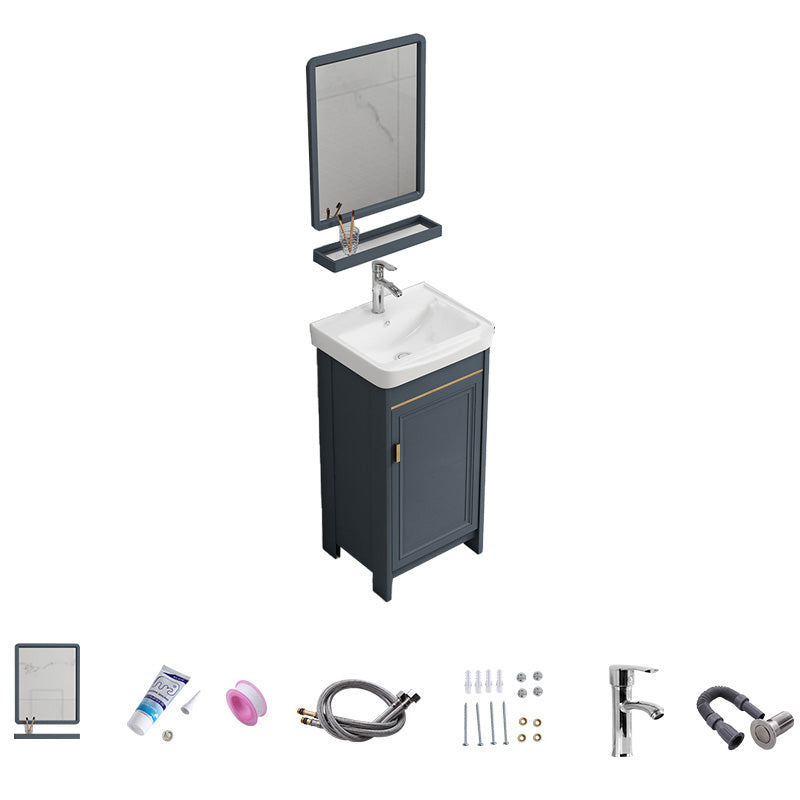 Modern Vanity Set Blue Drawer Ceramic Sink Faucet Vanity with Mirror Vanity & Faucet & Mirrors 17"L x 14"W x 32"H Towel Bar Not Included Clearhalo 'Bathroom Remodel & Bathroom Fixtures' 'Bathroom Vanities' 'bathroom_vanities' 'Home Improvement' 'home_improvement' 'home_improvement_bathroom_vanities' 7174661