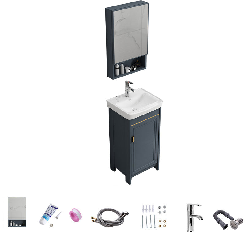 Modern Vanity Set Blue Drawer Ceramic Sink Faucet Vanity with Mirror Vanity & Faucet & Mirror Cabinet 17"L x 14"W x 32"H Towel Bar Not Included Clearhalo 'Bathroom Remodel & Bathroom Fixtures' 'Bathroom Vanities' 'bathroom_vanities' 'Home Improvement' 'home_improvement' 'home_improvement_bathroom_vanities' 7174663