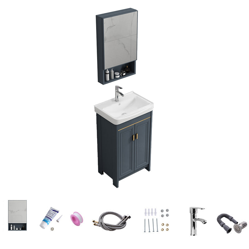 Modern Vanity Set Blue Drawer Ceramic Sink Faucet Vanity with Mirror Vanity & Faucet & Mirror Cabinet 20"L x 14"W x 32"H Towel Bar Not Included Clearhalo 'Bathroom Remodel & Bathroom Fixtures' 'Bathroom Vanities' 'bathroom_vanities' 'Home Improvement' 'home_improvement' 'home_improvement_bathroom_vanities' 7174667