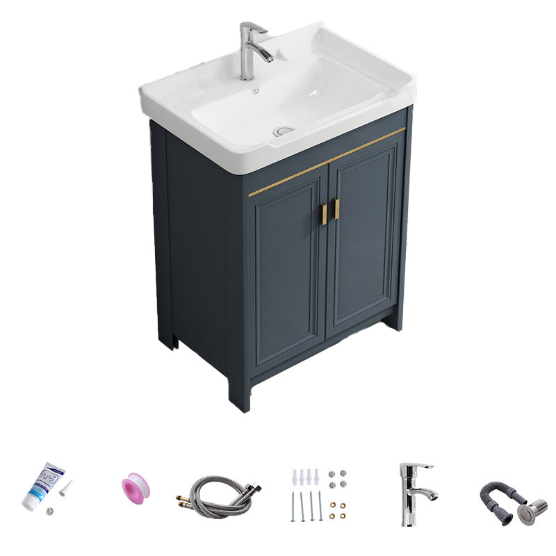 Modern Vanity Set Blue Drawer Ceramic Sink Faucet Vanity with Mirror Vanity & Faucet 24"L x 19"W x 32"H Towel Bar Not Included Clearhalo 'Bathroom Remodel & Bathroom Fixtures' 'Bathroom Vanities' 'bathroom_vanities' 'Home Improvement' 'home_improvement' 'home_improvement_bathroom_vanities' 7174671