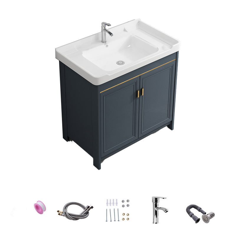 Modern Vanity Set Blue Drawer Ceramic Sink Faucet Vanity with Mirror Vanity & Faucet 32"L x 19"W x 32"H Towel Bar Not Included Clearhalo 'Bathroom Remodel & Bathroom Fixtures' 'Bathroom Vanities' 'bathroom_vanities' 'Home Improvement' 'home_improvement' 'home_improvement_bathroom_vanities' 7174672