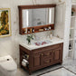 Bathroom Vanity Set Mirror Storage Shelf Ceramic Sink 2 Doors Sink Vanity with Faucet Clearhalo 'Bathroom Remodel & Bathroom Fixtures' 'Bathroom Vanities' 'bathroom_vanities' 'Home Improvement' 'home_improvement' 'home_improvement_bathroom_vanities' 7174680
