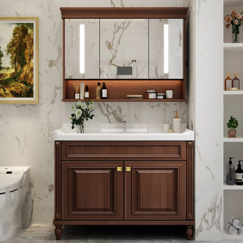 Bathroom Vanity Set Mirror Storage Shelf Ceramic Sink 2 Doors Sink Vanity with Faucet Vanity & Faucet & Mirror Cabinet https: res.litfad.com site img item 2022 12 17 7174688 1200x1200.jpg Smart Control Included Clearhalo 'Bathroom Remodel & Bathroom Fixtures' 'Bathroom Vanities' 'bathroom_vanities' 'Home Improvement' 'home_improvement' 'home_improvement_bathroom_vanities' 7174681