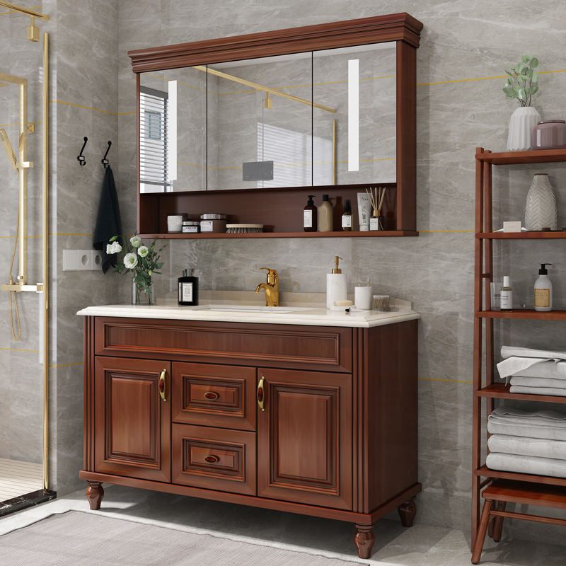 Bathroom Vanity Set Mirror Storage Shelf Ceramic Sink 2 Doors Sink Vanity with Faucet Clearhalo 'Bathroom Remodel & Bathroom Fixtures' 'Bathroom Vanities' 'bathroom_vanities' 'Home Improvement' 'home_improvement' 'home_improvement_bathroom_vanities' 7174685