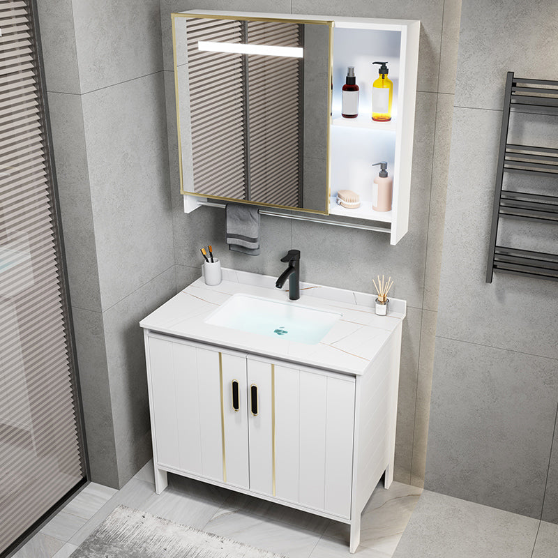 Metal Sink Vanity Freestanding Bathroom Sink Vanity with Single Sink Vanity & Faucet & Mirror Cabinet Slate Clearhalo 'Bathroom Remodel & Bathroom Fixtures' 'Bathroom Vanities' 'bathroom_vanities' 'Home Improvement' 'home_improvement' 'home_improvement_bathroom_vanities' 7174712