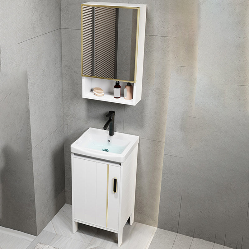 Metal Sink Vanity Freestanding Bathroom Sink Vanity with Single Sink Vanity & Faucet & Mirror Cabinet 17"L x 14"W x 31"H Ceramic Clearhalo 'Bathroom Remodel & Bathroom Fixtures' 'Bathroom Vanities' 'bathroom_vanities' 'Home Improvement' 'home_improvement' 'home_improvement_bathroom_vanities' 7174713