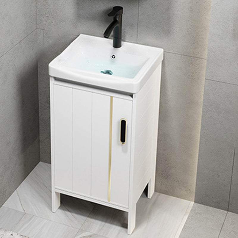 Metal Sink Vanity Freestanding Bathroom Sink Vanity with Single Sink Vanity & Faucet 17"L x 14"W x 31"H Ceramic Clearhalo 'Bathroom Remodel & Bathroom Fixtures' 'Bathroom Vanities' 'bathroom_vanities' 'Home Improvement' 'home_improvement' 'home_improvement_bathroom_vanities' 7174715