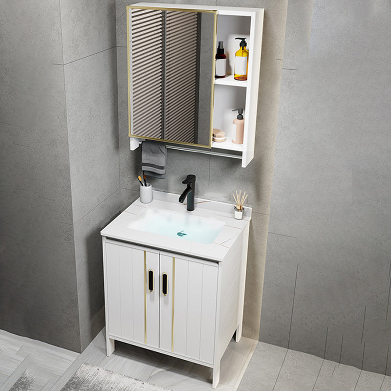 Metal Sink Vanity Freestanding Bathroom Sink Vanity with Single Sink Vanity & Faucet & Mirror Cabinet 24"L x 16"W x 31"H Slate Clearhalo 'Bathroom Remodel & Bathroom Fixtures' 'Bathroom Vanities' 'bathroom_vanities' 'Home Improvement' 'home_improvement' 'home_improvement_bathroom_vanities' 7174721