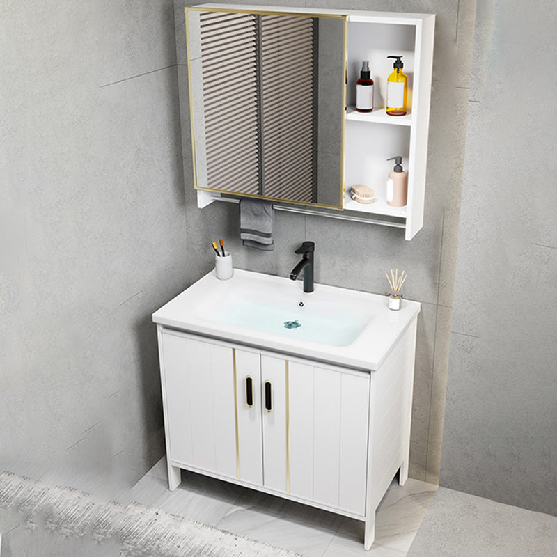 Metal Sink Vanity Freestanding Bathroom Sink Vanity with Single Sink Vanity & Faucet & Mirror Cabinet Ceramic Clearhalo 'Bathroom Remodel & Bathroom Fixtures' 'Bathroom Vanities' 'bathroom_vanities' 'Home Improvement' 'home_improvement' 'home_improvement_bathroom_vanities' 7174728
