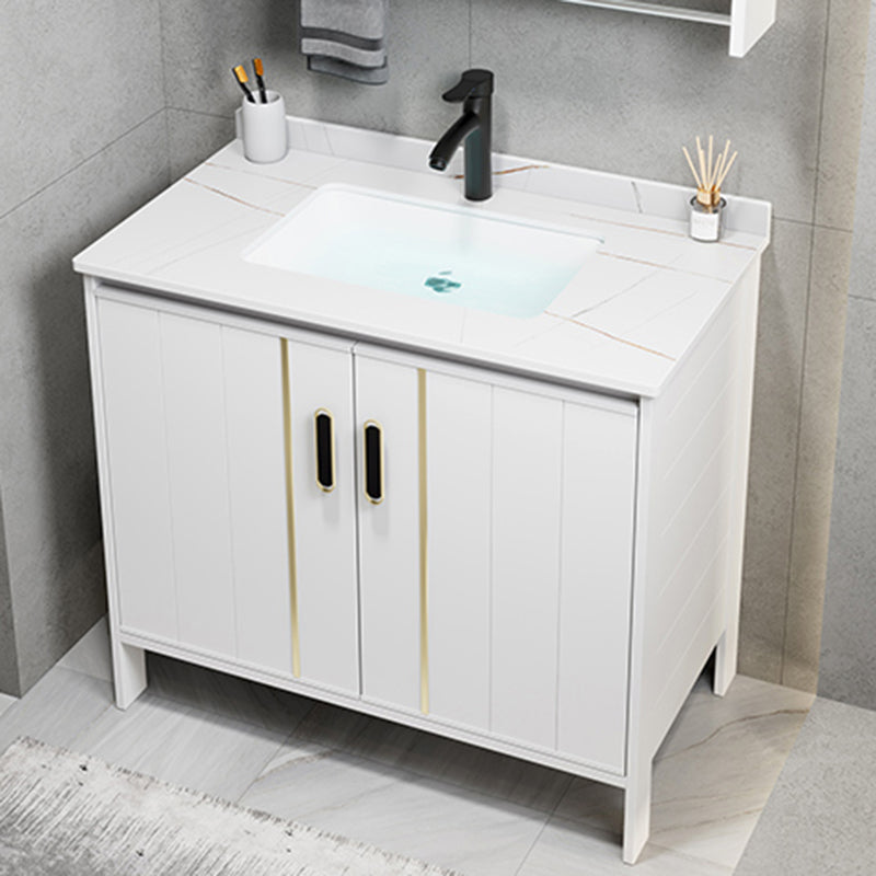Metal Sink Vanity Freestanding Bathroom Sink Vanity with Single Sink Vanity & Faucet Slate Clearhalo 'Bathroom Remodel & Bathroom Fixtures' 'Bathroom Vanities' 'bathroom_vanities' 'Home Improvement' 'home_improvement' 'home_improvement_bathroom_vanities' 7174730