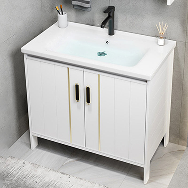 Metal Sink Vanity Freestanding Bathroom Sink Vanity with Single Sink Vanity & Faucet Ceramic Clearhalo 'Bathroom Remodel & Bathroom Fixtures' 'Bathroom Vanities' 'bathroom_vanities' 'Home Improvement' 'home_improvement' 'home_improvement_bathroom_vanities' 7174732