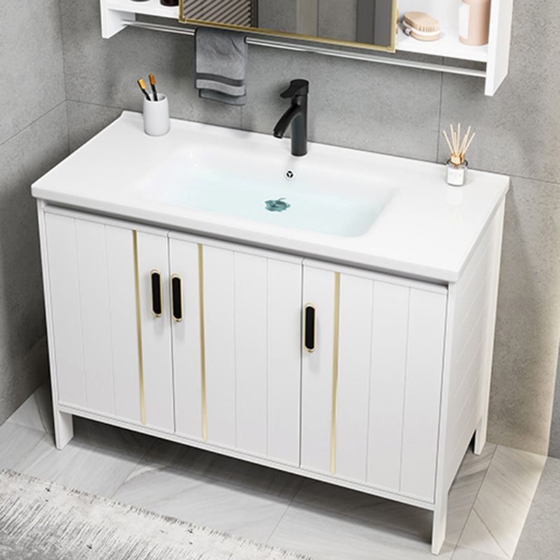 Metal Sink Vanity Freestanding Bathroom Sink Vanity with Single Sink Vanity & Faucet Ceramic Clearhalo 'Bathroom Remodel & Bathroom Fixtures' 'Bathroom Vanities' 'bathroom_vanities' 'Home Improvement' 'home_improvement' 'home_improvement_bathroom_vanities' 7174735