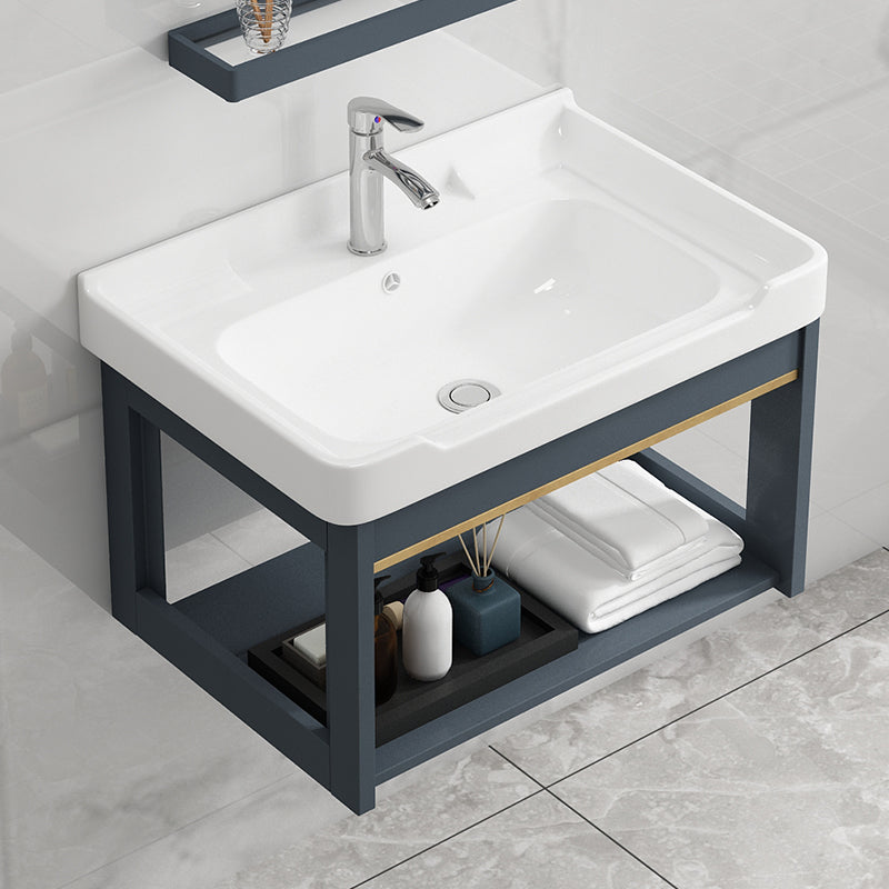 Bathroom Vanity Wall Mounted Storage Shelf Ceramic Sink Faucet Vanity Set with Mirror Clearhalo 'Bathroom Remodel & Bathroom Fixtures' 'Bathroom Vanities' 'bathroom_vanities' 'Home Improvement' 'home_improvement' 'home_improvement_bathroom_vanities' 7174758