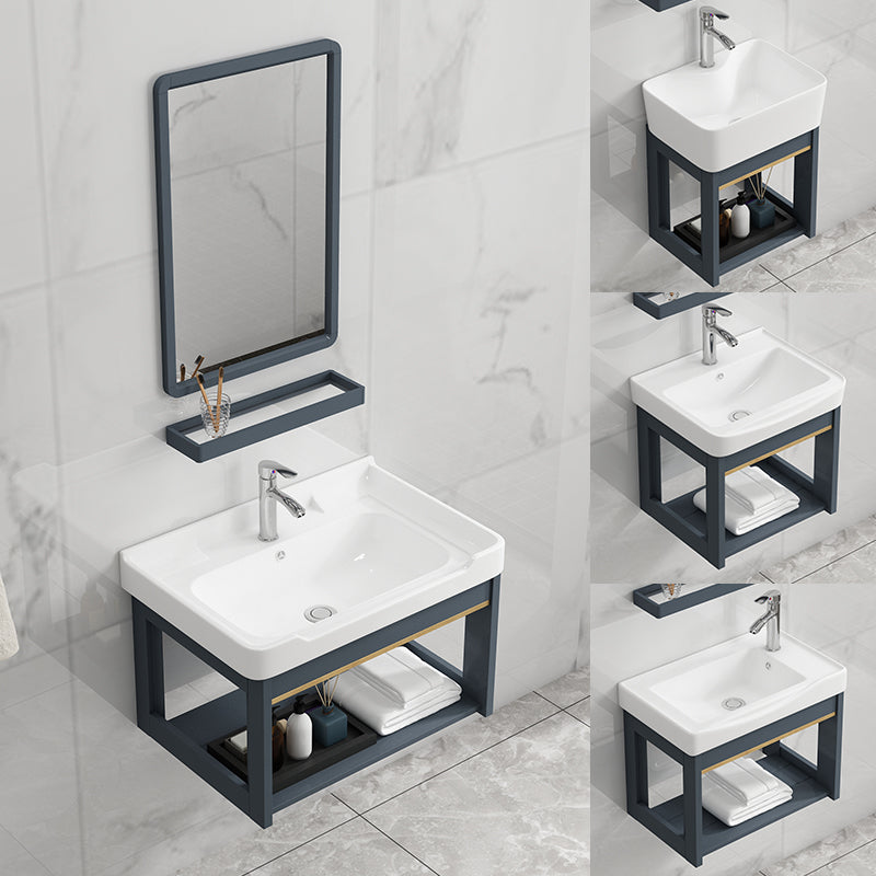 Bathroom Vanity Wall Mounted Storage Shelf Ceramic Sink Faucet Vanity Set with Mirror Clearhalo 'Bathroom Remodel & Bathroom Fixtures' 'Bathroom Vanities' 'bathroom_vanities' 'Home Improvement' 'home_improvement' 'home_improvement_bathroom_vanities' 7174760