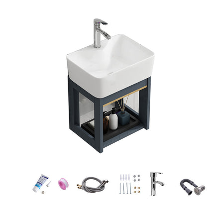 Bathroom Vanity Wall Mounted Storage Shelf Ceramic Sink Faucet Vanity Set with Mirror Vanity & Faucet 16"L x 12"W x 20"H Door Not Included
