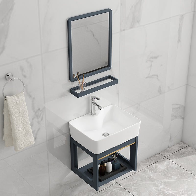 Bathroom Vanity Wall Mounted Storage Shelf Ceramic Sink Faucet Vanity Set with Mirror Clearhalo 'Bathroom Remodel & Bathroom Fixtures' 'Bathroom Vanities' 'bathroom_vanities' 'Home Improvement' 'home_improvement' 'home_improvement_bathroom_vanities' 7174762