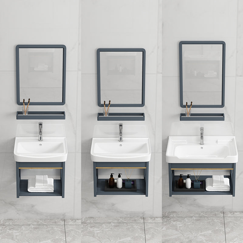Bathroom Vanity Wall Mounted Storage Shelf Ceramic Sink Faucet Vanity Set with Mirror Clearhalo 'Bathroom Remodel & Bathroom Fixtures' 'Bathroom Vanities' 'bathroom_vanities' 'Home Improvement' 'home_improvement' 'home_improvement_bathroom_vanities' 7174764