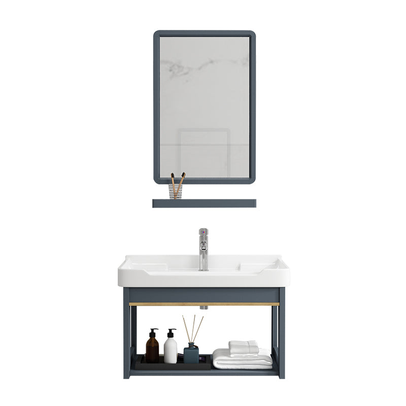 Bathroom Vanity Wall Mounted Storage Shelf Ceramic Sink Faucet Vanity Set with Mirror Clearhalo 'Bathroom Remodel & Bathroom Fixtures' 'Bathroom Vanities' 'bathroom_vanities' 'Home Improvement' 'home_improvement' 'home_improvement_bathroom_vanities' 7174766