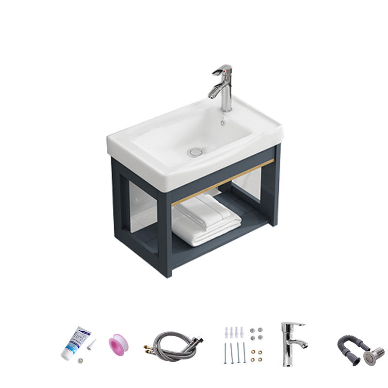 Bathroom Vanity Wall Mounted Storage Shelf Ceramic Sink Faucet Vanity Set with Mirror Vanity & Faucet 20"L x 12"W x 17"H Door Not Included Clearhalo 'Bathroom Remodel & Bathroom Fixtures' 'Bathroom Vanities' 'bathroom_vanities' 'Home Improvement' 'home_improvement' 'home_improvement_bathroom_vanities' 7174767