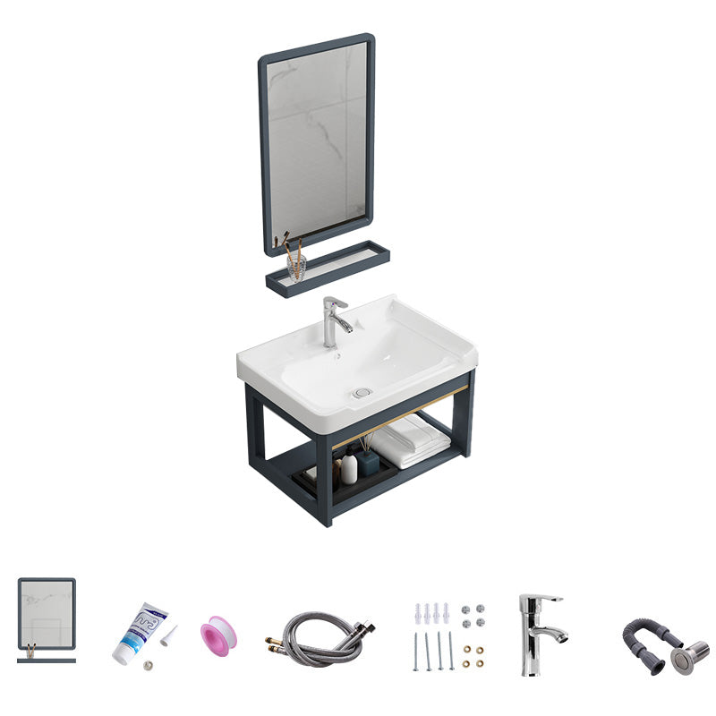 Bathroom Vanity Wall Mounted Storage Shelf Ceramic Sink Faucet Vanity Set with Mirror Vanity & Faucet & Mirrors 24"L x 16"W x 18"H Door Not Included Clearhalo 'Bathroom Remodel & Bathroom Fixtures' 'Bathroom Vanities' 'bathroom_vanities' 'Home Improvement' 'home_improvement' 'home_improvement_bathroom_vanities' 7174771