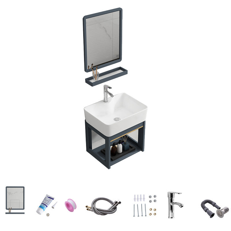 Bathroom Vanity Wall Mounted Storage Shelf Ceramic Sink Faucet Vanity Set with Mirror Vanity & Faucet & Mirrors 19"L x 15"W x 20"H Door Not Included Clearhalo 'Bathroom Remodel & Bathroom Fixtures' 'Bathroom Vanities' 'bathroom_vanities' 'Home Improvement' 'home_improvement' 'home_improvement_bathroom_vanities' 7174773