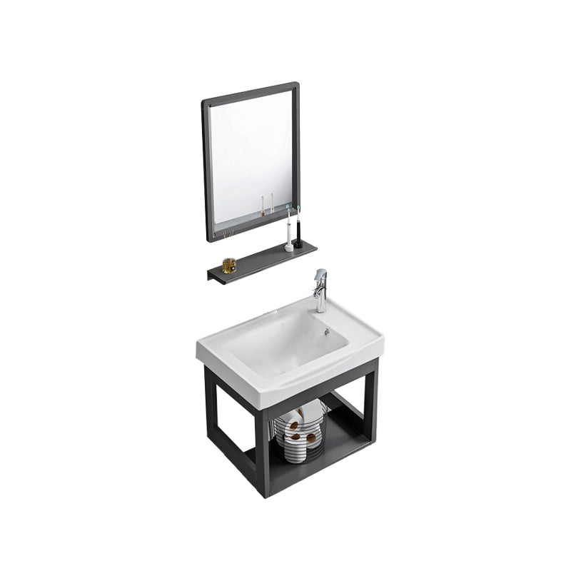 Vanity Sink Rectangular Ceramic Sink Drawer Storage Shelf Vanity Sink Vanity & Faucet & Mirrors 20"L x 12"W x 15"H Clearhalo 'Bathroom Remodel & Bathroom Fixtures' 'Bathroom Vanities' 'bathroom_vanities' 'Home Improvement' 'home_improvement' 'home_improvement_bathroom_vanities' 7174802
