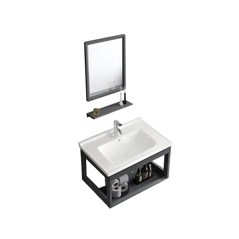 Vanity Sink Rectangular Ceramic Sink Drawer Storage Shelf Vanity Sink Vanity & Faucet & Mirrors 23.6"L x 15.7"W x 14.6"H Clearhalo 'Bathroom Remodel & Bathroom Fixtures' 'Bathroom Vanities' 'bathroom_vanities' 'Home Improvement' 'home_improvement' 'home_improvement_bathroom_vanities' 7174804