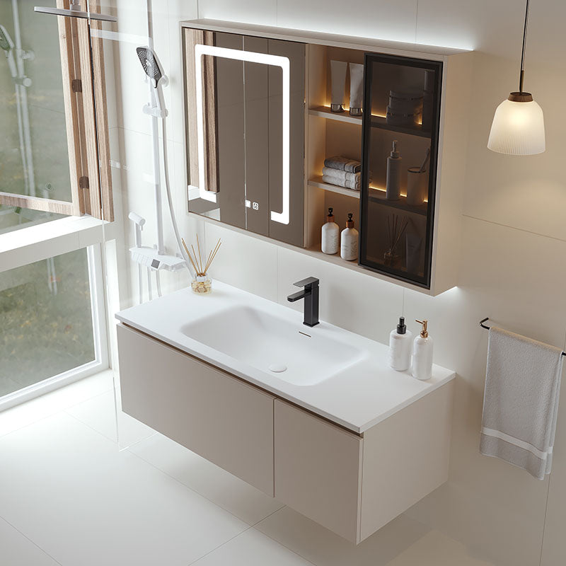 Glam Wood Frame Vanity White Single Sink Rectangular Wall-Mounted Vanity with Mirror Clearhalo 'Bathroom Remodel & Bathroom Fixtures' 'Bathroom Vanities' 'bathroom_vanities' 'Home Improvement' 'home_improvement' 'home_improvement_bathroom_vanities' 7174834
