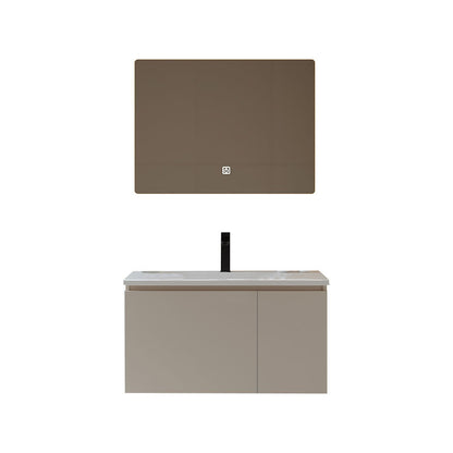 Glam Wood Frame Vanity White Single Sink Rectangular Wall-Mounted Vanity with Mirror Vanity & Faucet & Smart Mirror Clearhalo 'Bathroom Remodel & Bathroom Fixtures' 'Bathroom Vanities' 'bathroom_vanities' 'Home Improvement' 'home_improvement' 'home_improvement_bathroom_vanities' 7174835