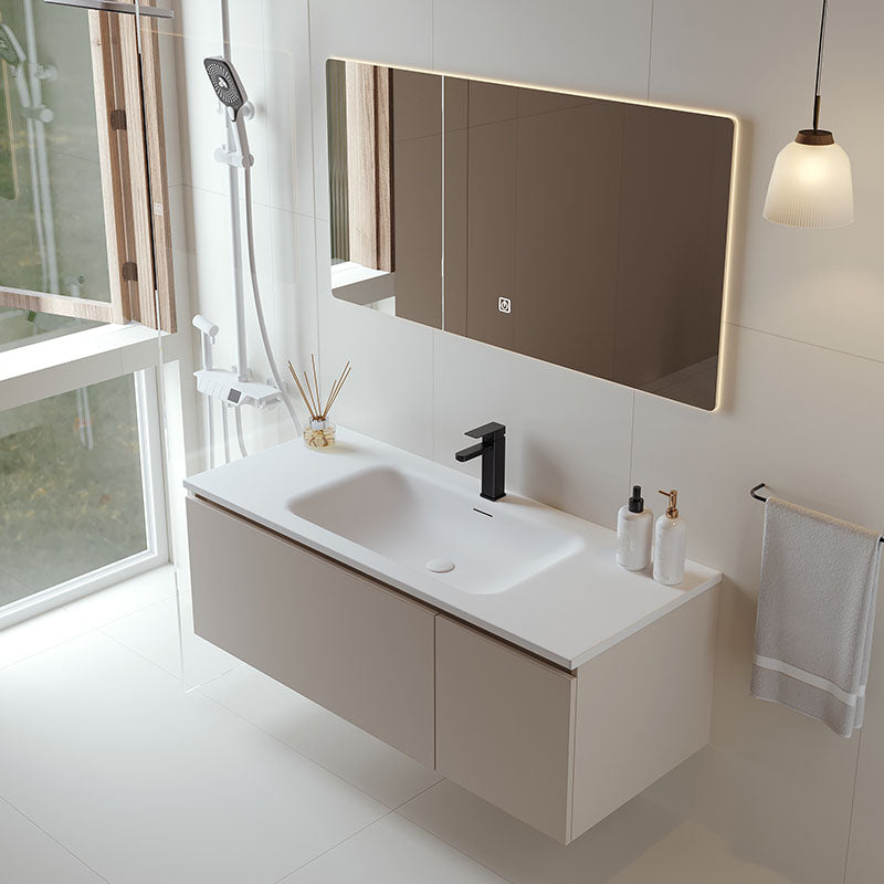 Glam Wood Frame Vanity White Single Sink Rectangular Wall-Mounted Vanity with Mirror Clearhalo 'Bathroom Remodel & Bathroom Fixtures' 'Bathroom Vanities' 'bathroom_vanities' 'Home Improvement' 'home_improvement' 'home_improvement_bathroom_vanities' 7174837