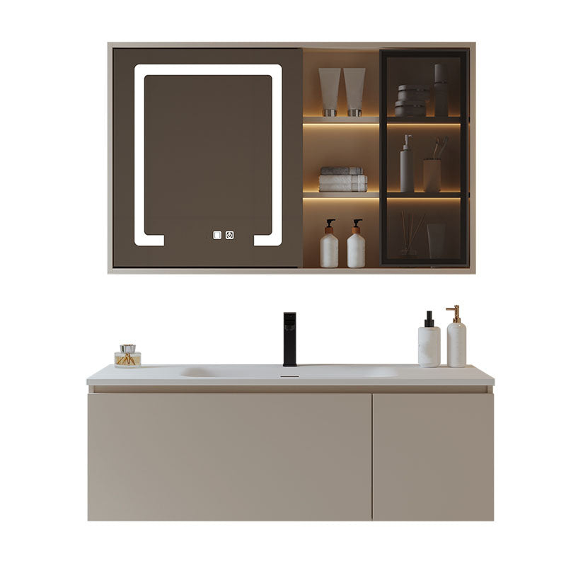 Glam Wood Frame Vanity White Single Sink Rectangular Wall-Mounted Vanity with Mirror Clearhalo 'Bathroom Remodel & Bathroom Fixtures' 'Bathroom Vanities' 'bathroom_vanities' 'Home Improvement' 'home_improvement' 'home_improvement_bathroom_vanities' 7174842