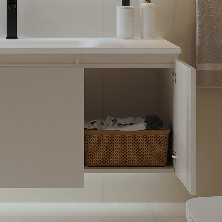 Glam Wood Frame Vanity White Single Sink Rectangular Wall-Mounted Vanity with Mirror Clearhalo 'Bathroom Remodel & Bathroom Fixtures' 'Bathroom Vanities' 'bathroom_vanities' 'Home Improvement' 'home_improvement' 'home_improvement_bathroom_vanities' 7174847