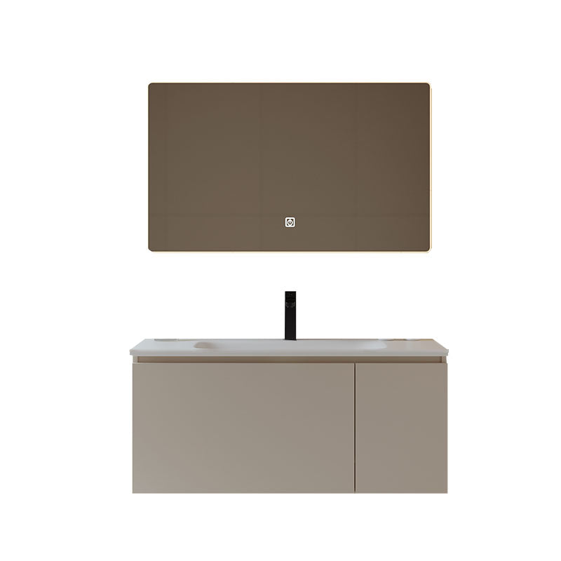 Glam Wood Frame Vanity White Single Sink Rectangular Wall-Mounted Vanity with Mirror Vanity & Faucet & Smart Mirror Clearhalo 'Bathroom Remodel & Bathroom Fixtures' 'Bathroom Vanities' 'bathroom_vanities' 'Home Improvement' 'home_improvement' 'home_improvement_bathroom_vanities' 7174848