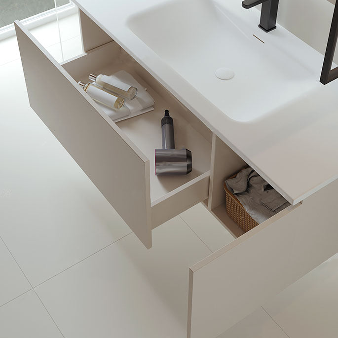 Glam Wood Frame Vanity White Single Sink Rectangular Wall-Mounted Vanity with Mirror Clearhalo 'Bathroom Remodel & Bathroom Fixtures' 'Bathroom Vanities' 'bathroom_vanities' 'Home Improvement' 'home_improvement' 'home_improvement_bathroom_vanities' 7174849