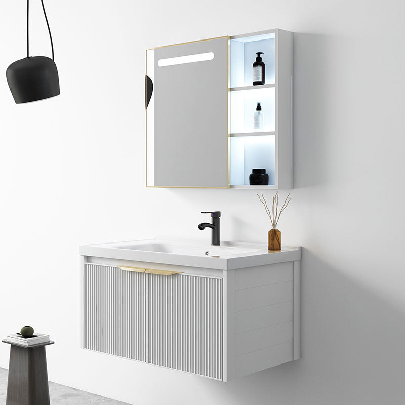 Rectangular White Vanity Single Sink Wall Mount 2 Doors Faucet Metal Frame Mirror Vanity Clearhalo 'Bathroom Remodel & Bathroom Fixtures' 'Bathroom Vanities' 'bathroom_vanities' 'Home Improvement' 'home_improvement' 'home_improvement_bathroom_vanities' 7174881