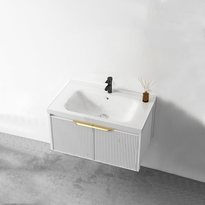 Rectangular White Vanity Single Sink Wall Mount 2 Doors Faucet Metal Frame Mirror Vanity Vanity & Faucet 28"L x 19"W x 16"H Clearhalo 'Bathroom Remodel & Bathroom Fixtures' 'Bathroom Vanities' 'bathroom_vanities' 'Home Improvement' 'home_improvement' 'home_improvement_bathroom_vanities' 7174882