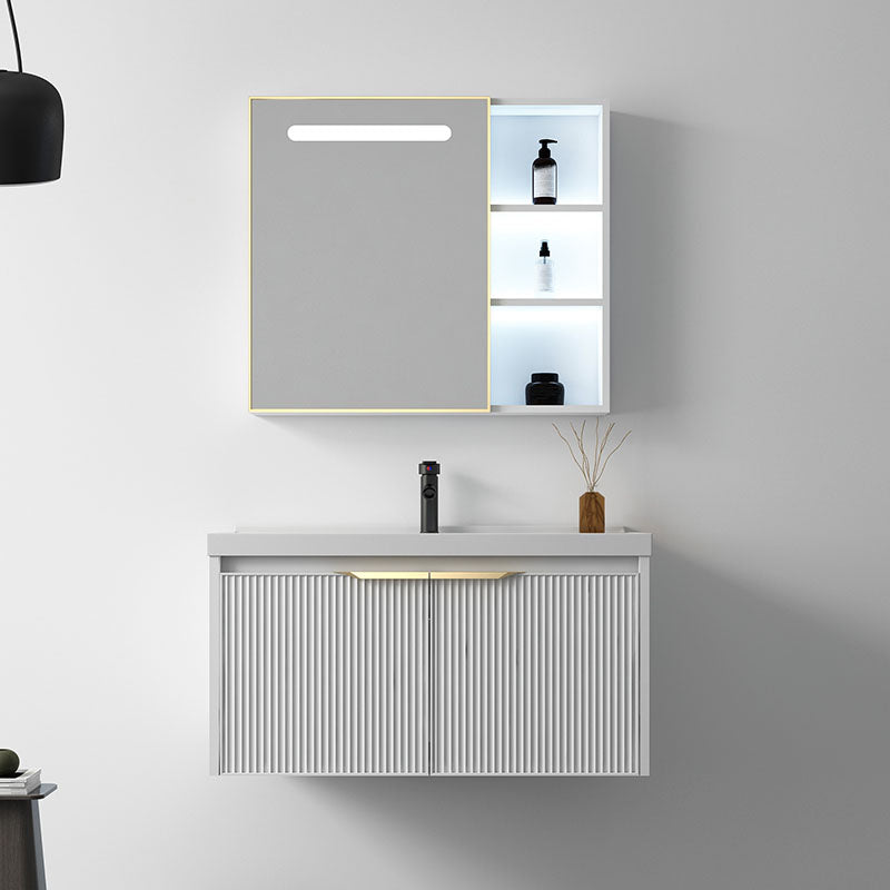 Rectangular White Vanity Single Sink Wall Mount 2 Doors Faucet Metal Frame Mirror Vanity Clearhalo 'Bathroom Remodel & Bathroom Fixtures' 'Bathroom Vanities' 'bathroom_vanities' 'Home Improvement' 'home_improvement' 'home_improvement_bathroom_vanities' 7174883