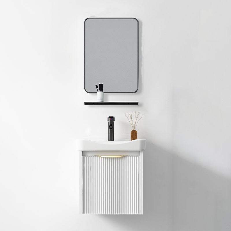 Rectangular White Vanity Single Sink Wall Mount 2 Doors Faucet Metal Frame Mirror Vanity Vanity & Faucet & Mirrors 17"L x 14"W x 16"H Clearhalo 'Bathroom Remodel & Bathroom Fixtures' 'Bathroom Vanities' 'bathroom_vanities' 'Home Improvement' 'home_improvement' 'home_improvement_bathroom_vanities' 7174884