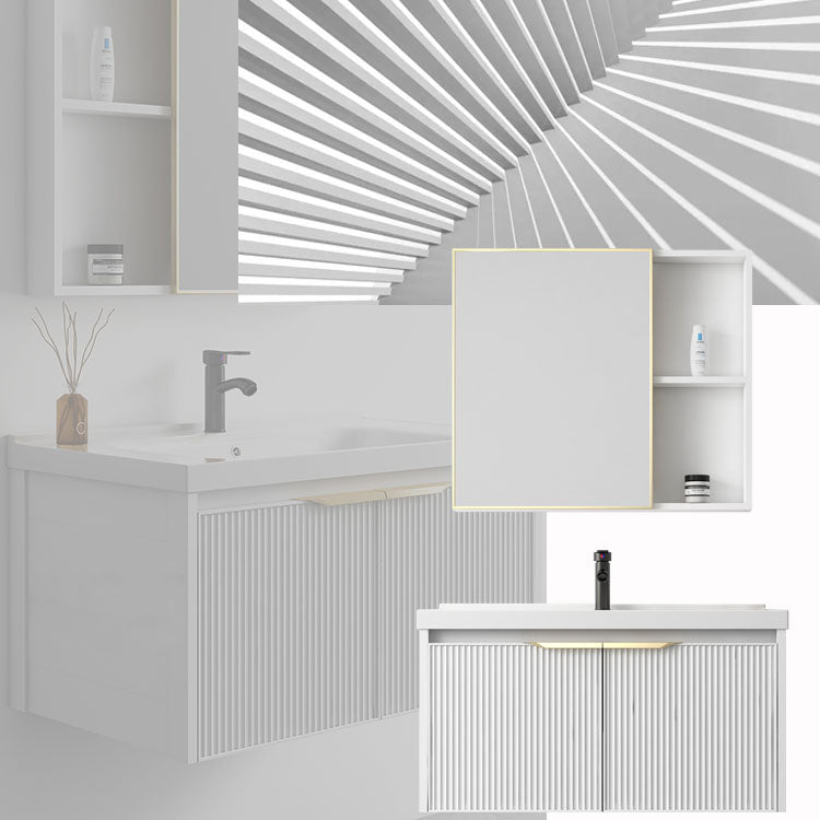 Rectangular White Vanity Single Sink Wall Mount 2 Doors Faucet Metal Frame Mirror Vanity Clearhalo 'Bathroom Remodel & Bathroom Fixtures' 'Bathroom Vanities' 'bathroom_vanities' 'Home Improvement' 'home_improvement' 'home_improvement_bathroom_vanities' 7174889